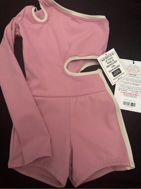 One-Shoulder Pink Cutout Kids Romper - Performance Dance Set